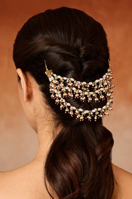 Buy Paisley Pop Gold Pearl Braid Pin Online at Aza Fashions Buy_Paisley Pop_Gold Pearl Braid Pin _Online_at_Aza_Fashions