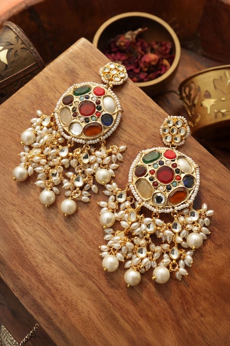 Paisley Pop Navrattan Kundan & Pearls Earrings 