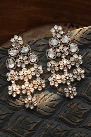 Buy_Paisley Pop_Gold Plated Crystals, Stones Floral Victorian Polki Earrings _Online_at_Aza_Fashions