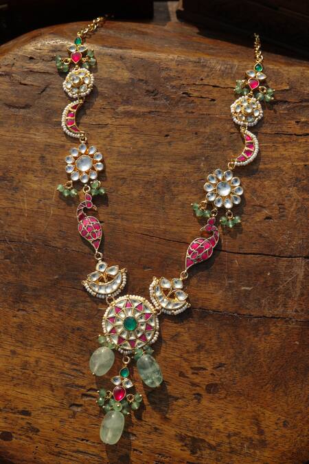 Buy_Paisley Pop_Pink Multicolored Kundan Necklace _Online_at_Aza_Fashions