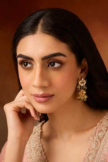 Buy Paisley Pop Green Pearls, Stones Kundan Jhumka Earrings Online at Aza Fashions Buy_Paisley Pop_Green Pearls, Stones Kundan Jhumka Earrings _Online_at_Aza_Fashions