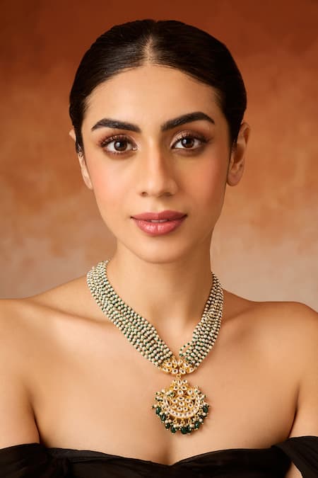Paisley Pop_Green Kundan Necklace _Online_at_Aza_Fashions