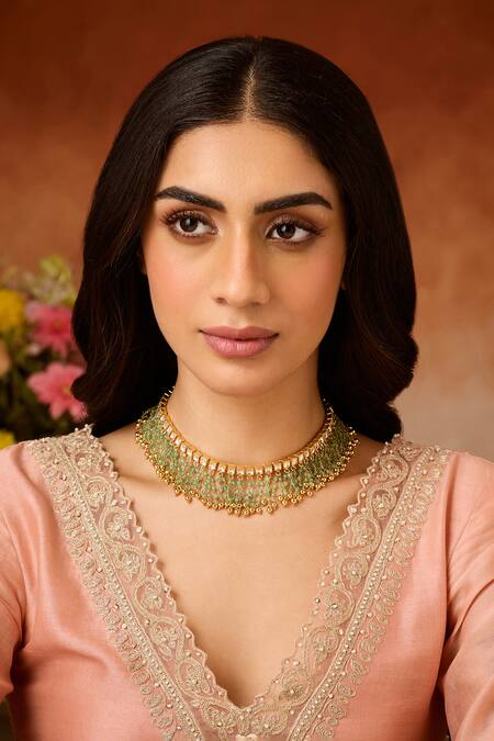 Buy_Paisley Pop_Mint Kundan Necklace _Online_at_Aza_Fashions