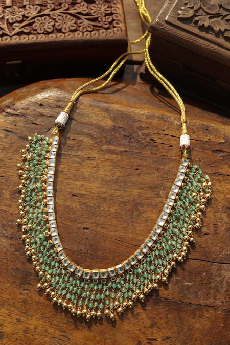 Paisley Pop Kundan Mint Necklace 