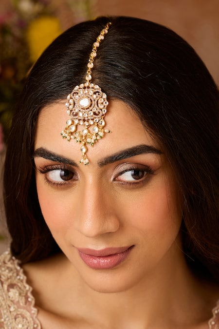 Paisley Pop_Gold Plated Polki Maangtikka _Online_at_Aza_Fashions