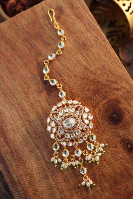 Buy_Paisley Pop_Gold Plated Polki Maangtikka _Online_at_Aza_Fashions