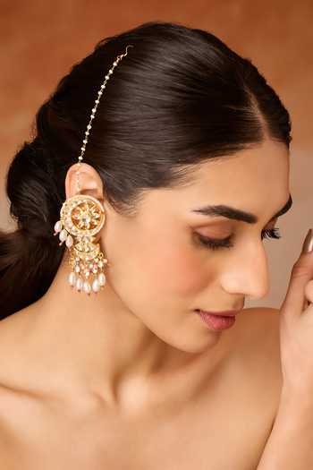 Paisley Pop_White Pearls Kundan Designer Earrings _Online_at_Aza_Fashions