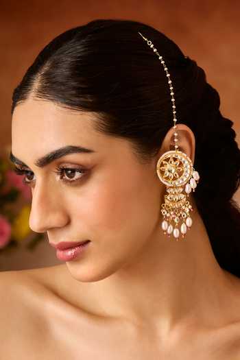 Buy_Paisley Pop_White Pearls Kundan Designer Earrings _Online_at_Aza_Fashions