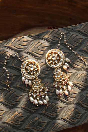 Shop_Paisley Pop_White Pearls Kundan Designer Earrings _Online_at_Aza_Fashions