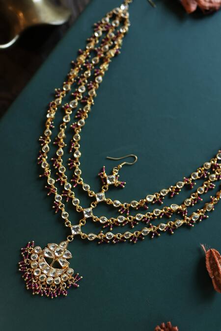 Paisley Pop Pink Kundan Mathapatti Online at Aza Fashions Paisley Pop_Pink Kundan Mathapatti _Online_at_Aza_Fashions