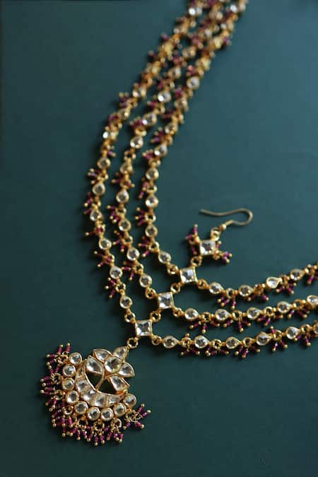 Buy Paisley Pop Pink Kundan Mathapatti Online at Aza Fashions Buy_Paisley Pop_Pink Kundan Mathapatti _Online_at_Aza_Fashions