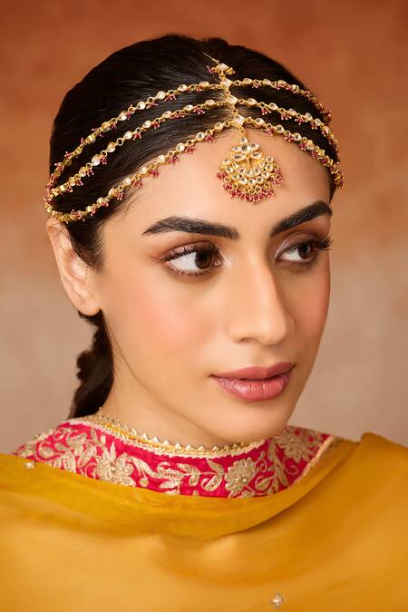 Shop Paisley Pop Pink Kundan Mathapatti Online at Aza Fashions Shop_Paisley Pop_Pink Kundan Mathapatti _Online_at_Aza_Fashions