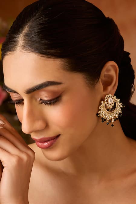 Buy_Paisley Pop_Green Stones, Beads Polki Earrings _Online_at_Aza_Fashions