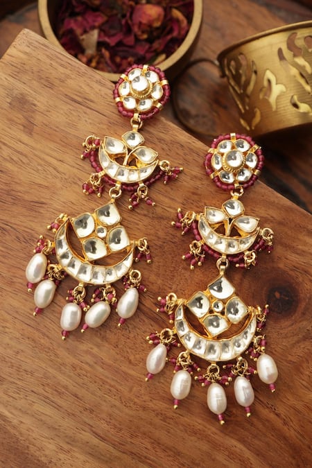 Buy_Paisley Pop_Red Pearls Kundan Earrings _Online_at_Aza_Fashions