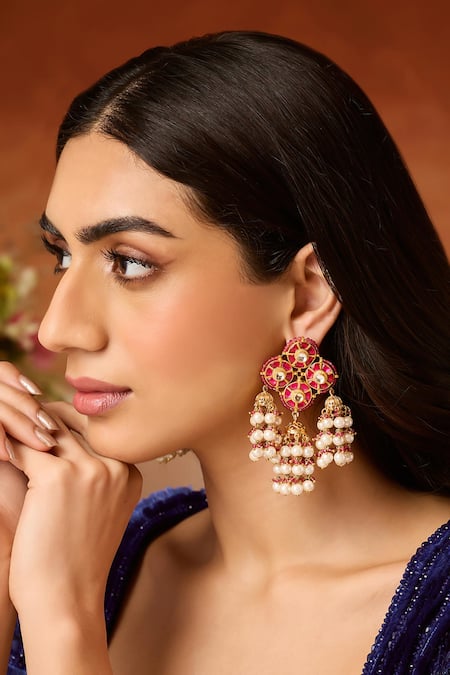 Paisley Pop Red Kundan Earrings 