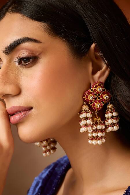 Buy Paisley Pop Red Pearls Kundan Earrings Online at Aza Fashions Buy_Paisley Pop_Red Pearls Kundan Earrings _Online_at_Aza_Fashions