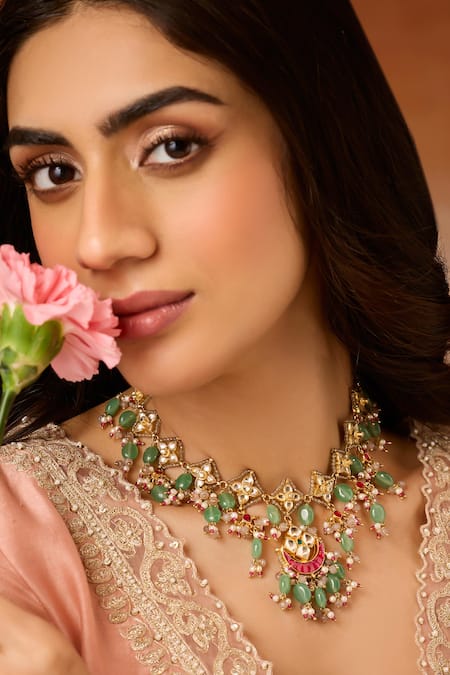 Paisley Pop_Mint Kundan Necklace _Online_at_Aza_Fashions