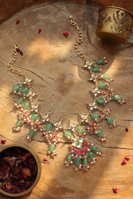 Paisley Pop Mint Kundan Necklace 
