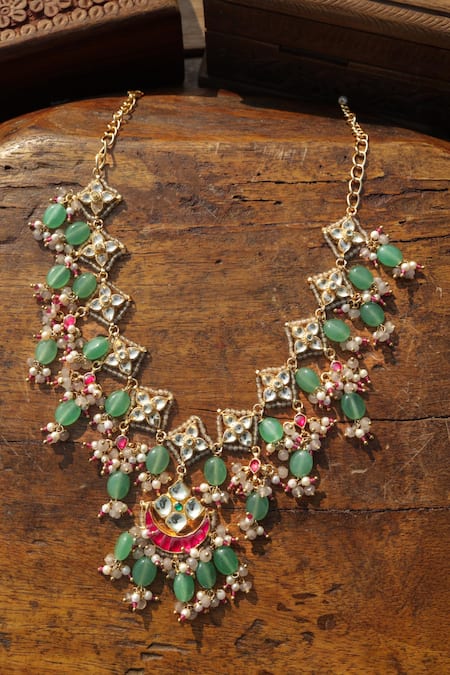 Shop_Paisley Pop_Mint Kundan Necklace _Online_at_Aza_Fashions