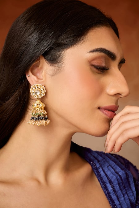 Buy_Paisley Pop_Gold Plated Pearls, Stones Kundan Jhumka Earrings _Online_at_Aza_Fashions