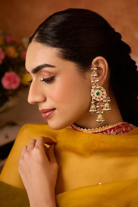 Buy_Paisley Pop_Pink Pearls, Crystals Kundan Jhumka Earrings _Online_at_Aza_Fashions