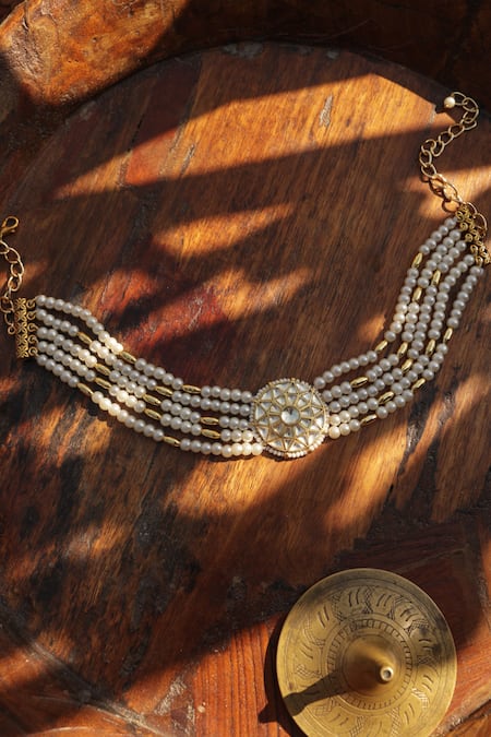 Paisley Pop Kundan & Pearl Choker Necklace 