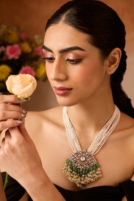 Buy_Paisley Pop_Mint Polki Necklace _Online_at_Aza_Fashions