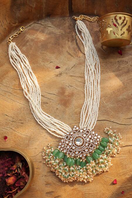 Shop_Paisley Pop_Mint Polki Necklace _Online_at_Aza_Fashions