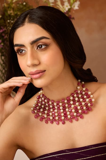 Paisley Pop_Pink Designer Necklace _Online_at_Aza_Fashions