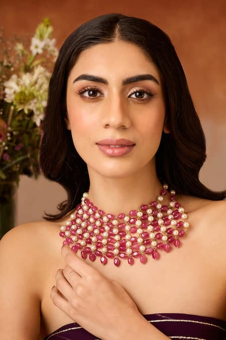 Buy_Paisley Pop_Pink Designer Necklace _Online_at_Aza_Fashions