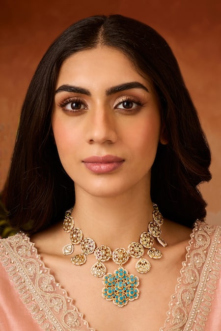 Buy_Paisley Pop_Turquoise Kundan Necklace _Online_at_Aza_Fashions