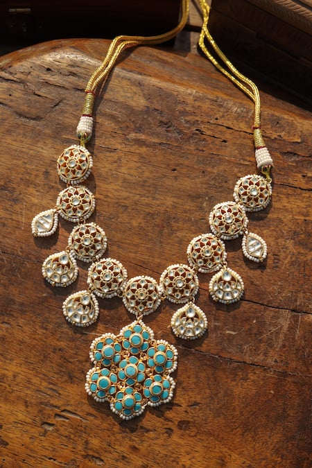 Shop_Paisley Pop_Turquoise Kundan Necklace _Online_at_Aza_Fashions