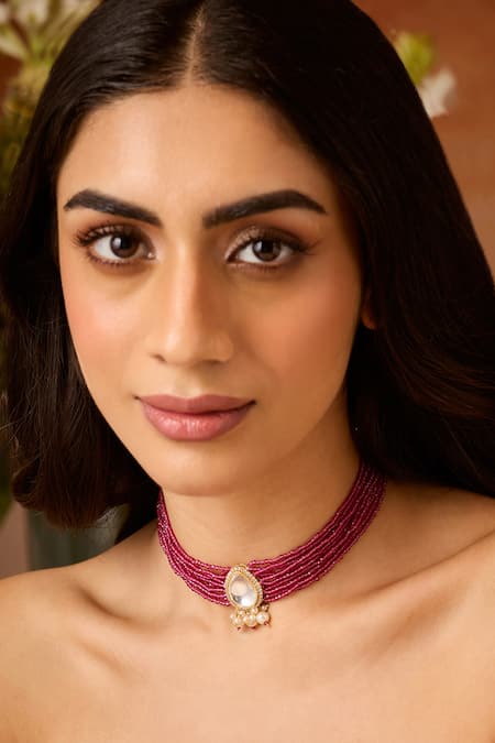 Paisley Pop Pink Polki Necklace 