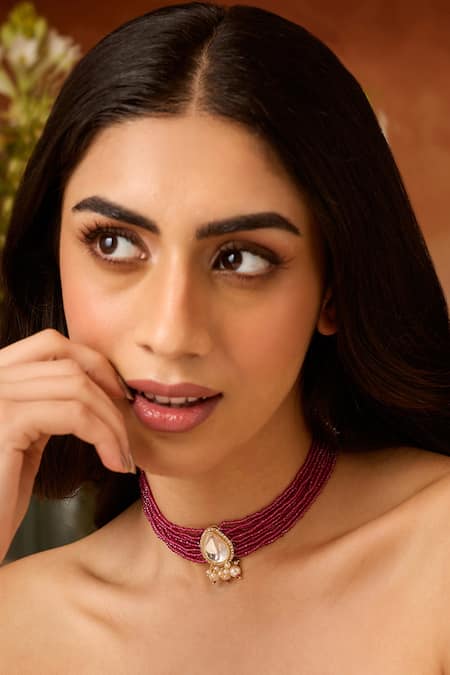 Buy Paisley Pop Pink Polki Necklace Online at Aza Fashions Buy_Paisley Pop_Pink Polki Necklace _Online_at_Aza_Fashions