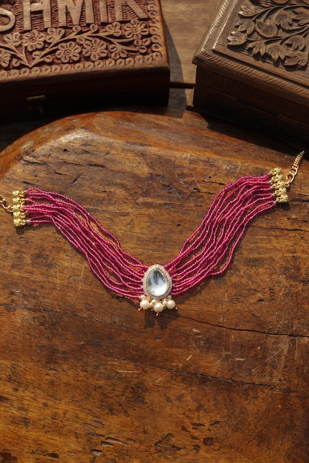 Paisley Pop Pink Polki Necklace 