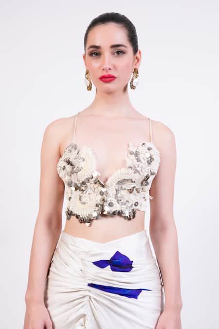 AK-OK Beige Cotton Embroidery Round Neck Collectible Lace Bralette at Aza Fashions AK-OK_Beige Cotton Embroidery Round Neck Collectible Lace Bralette _at_Aza_Fashions