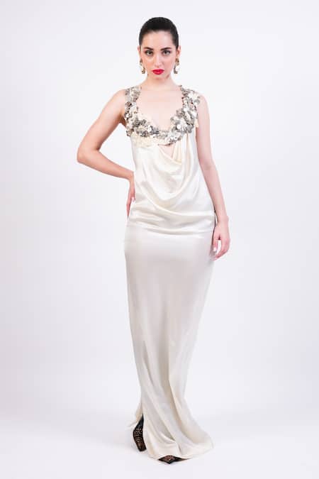 AK-OK Beige Embroidery Scoop Neck Cocktail Dress With Lace Detailing 