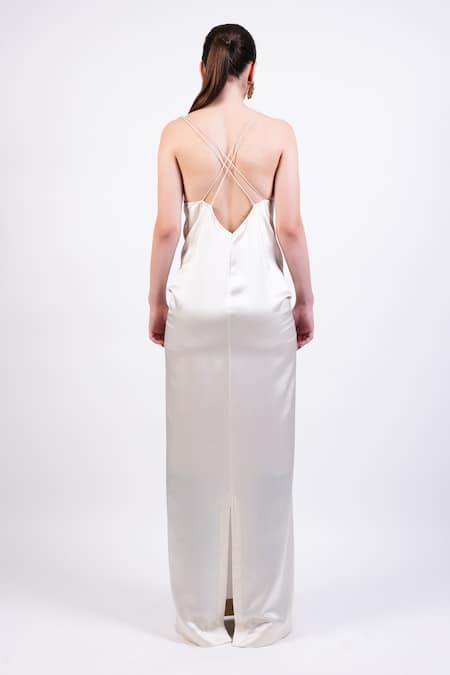 Shop AK-OK Beige Embroidery Scoop Neck Cocktail Dress With Lace Detailing at Aza Fashions Shop_AK-OK_Beige Embroidery Scoop Neck Cocktail Dress With Lace Detailing _at_Aza_Fashions