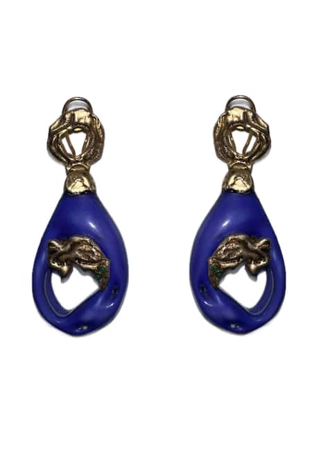 Shop AK-OK Blue Gilded Aura Waterfall Earrings at Aza Fashions Shop_AK-OK_Blue Gilded Aura Waterfall Earrings _at_Aza_Fashions