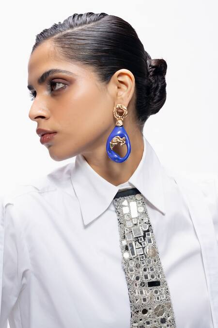 AK-OK Blue Gilded Aura Waterfall Earrings Online at Aza Fashions AK-OK_Blue Gilded Aura Waterfall Earrings _Online_at_Aza_Fashions