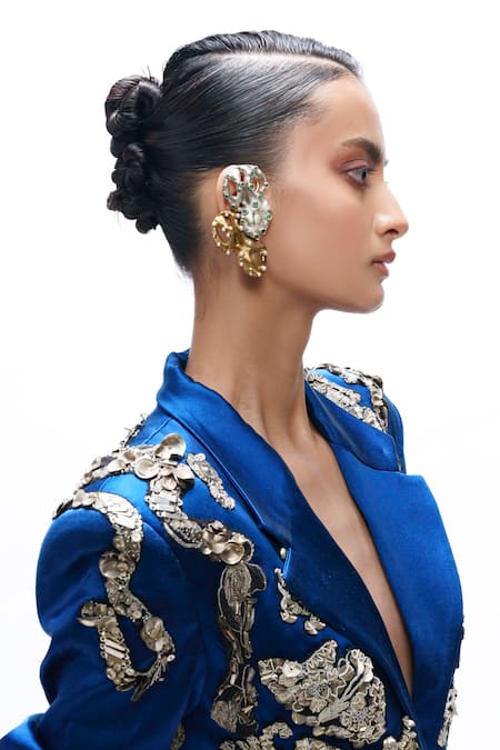 Buy_AK-OK_Gold Plated Stones Emerald Dusk Designer Earrings _Online_at_Aza_Fashions