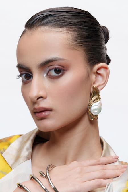 Buy_AK-OK_Gold Plated Pearls Luna Shell Drop Earrings _Online_at_Aza_Fashions