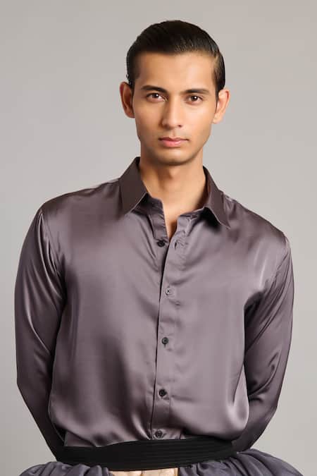 Siddartha Tytler Gray Satin Charcoal Shirt 