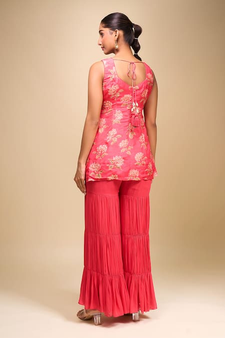 Samyukta Singhania Pink Floral Kurta Sharara Set 