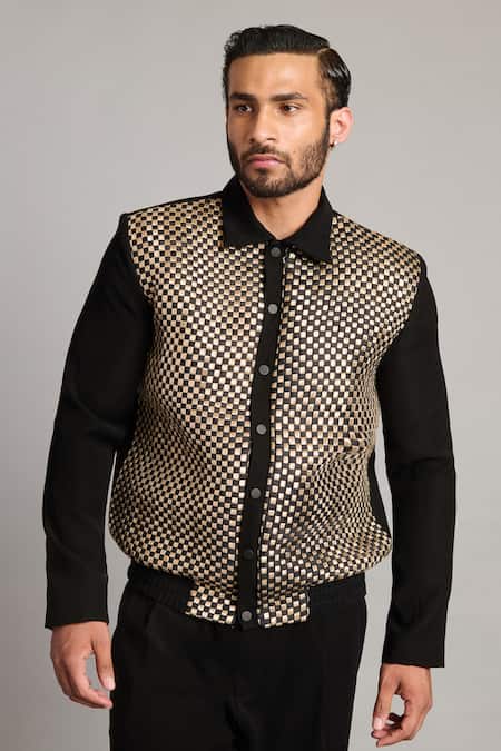Siddartha Tytler Black Microfiber Intrecciato Varsity Jacket 