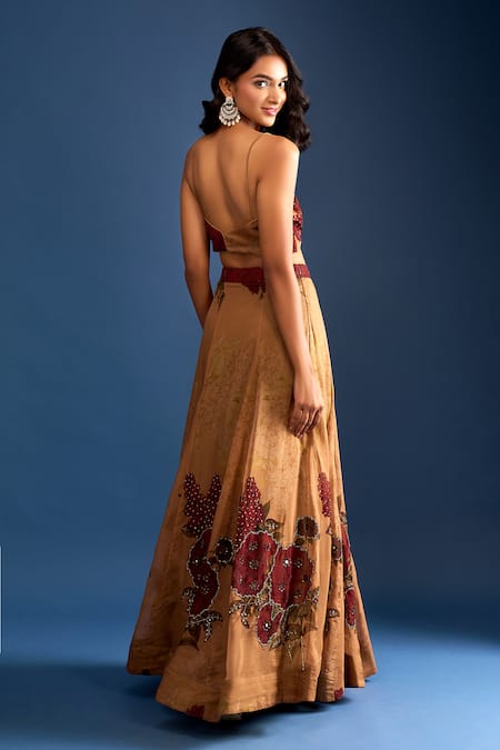 Samyukta Singhania Brown Heavy Embroidered Lehenga Set 