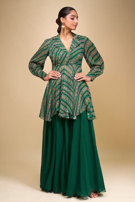 Samyukta Singhania Green Peplum Kurta & Palazzo Set 