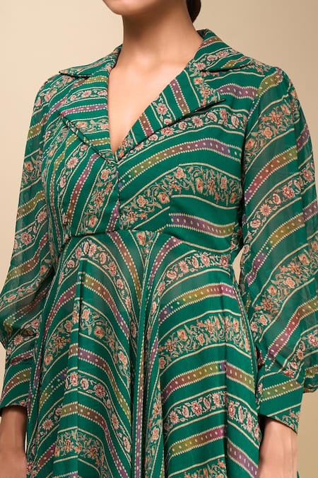 Buy Samyukta Singhania Green Georgette Collared, V-neck Peplum Kurta And Palazzo Set Buy_Samyukta Singhania_Green Georgette Collared, V-neck Peplum Kurta And Palazzo Set