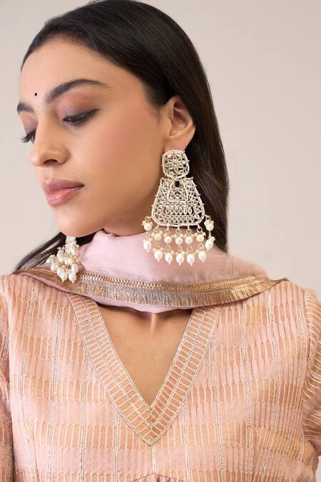 Buy Roohbyridhimaa Peach Silk Organza, Silk, Chanderi Dillagi Hand Embroidered Kurta Gharara Set Buy_Roohbyridhimaa_Peach Silk Organza, Silk, Chanderi Dillagi Hand Embroidered Kurta Gharara Set