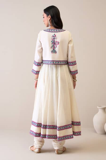 Shop_Roohbyridhimaa_Off White Chanderi Embroidery Round Neck Maryam Floral Jacket Anarkali Set _at_Aza_Fashions